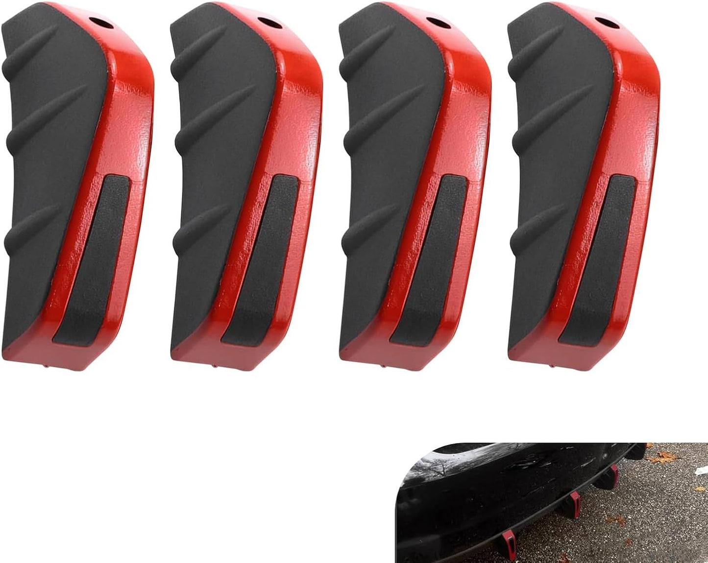 4 PCS Car Rear Bumper Diffusers, Shark Fin Decoration Spoiler, Anti-collision Airflow Buffer Device with Fixing Screws, Universal Rear Bumper Lip Wing Modification for Most Cars (Red)
