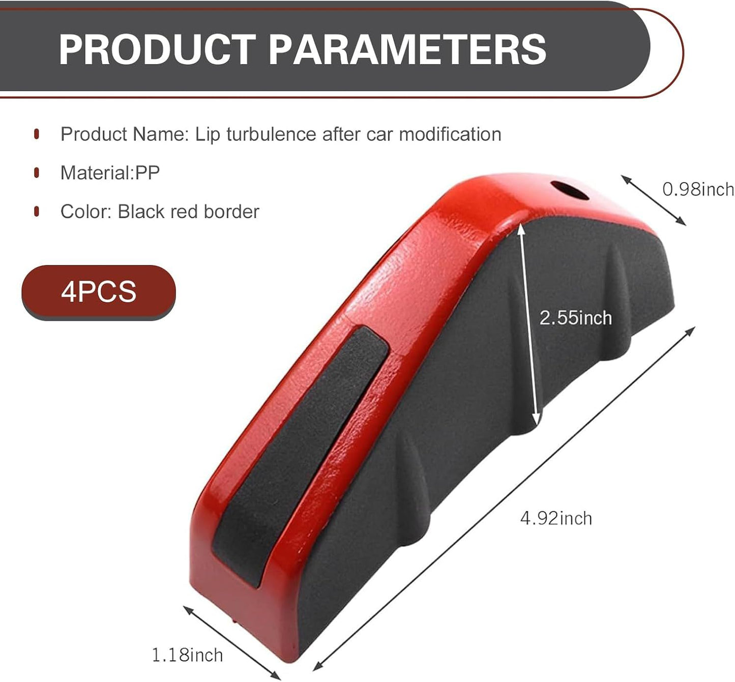 4 PCS Car Rear Bumper Diffusers, Shark Fin Decoration Spoiler, Anti-collision Airflow Buffer Device with Fixing Screws, Universal Rear Bumper Lip Wing Modification for Most Cars (Red)