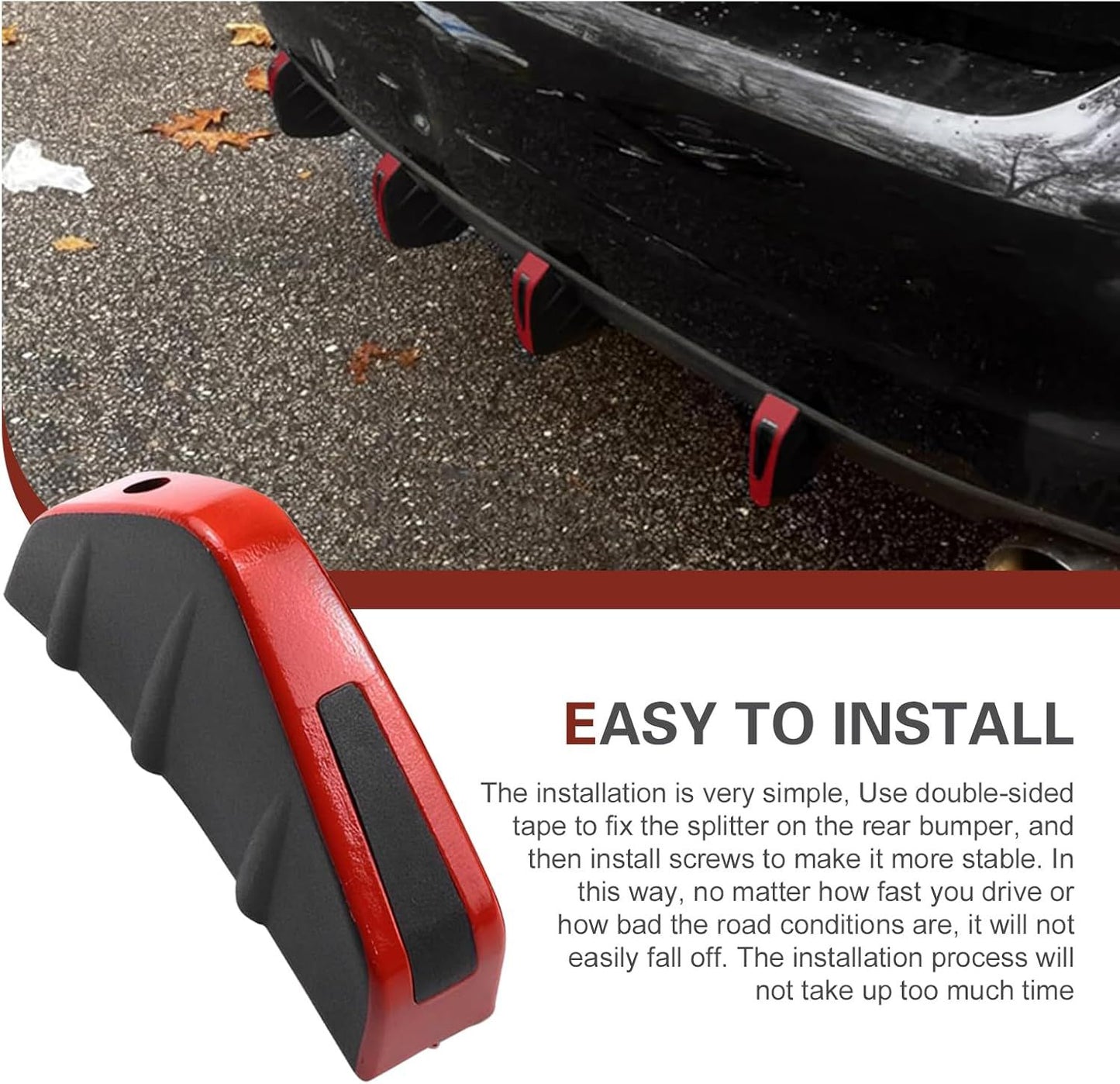 4 PCS Car Rear Bumper Diffusers, Shark Fin Decoration Spoiler, Anti-collision Airflow Buffer Device with Fixing Screws, Universal Rear Bumper Lip Wing Modification for Most Cars (Red)