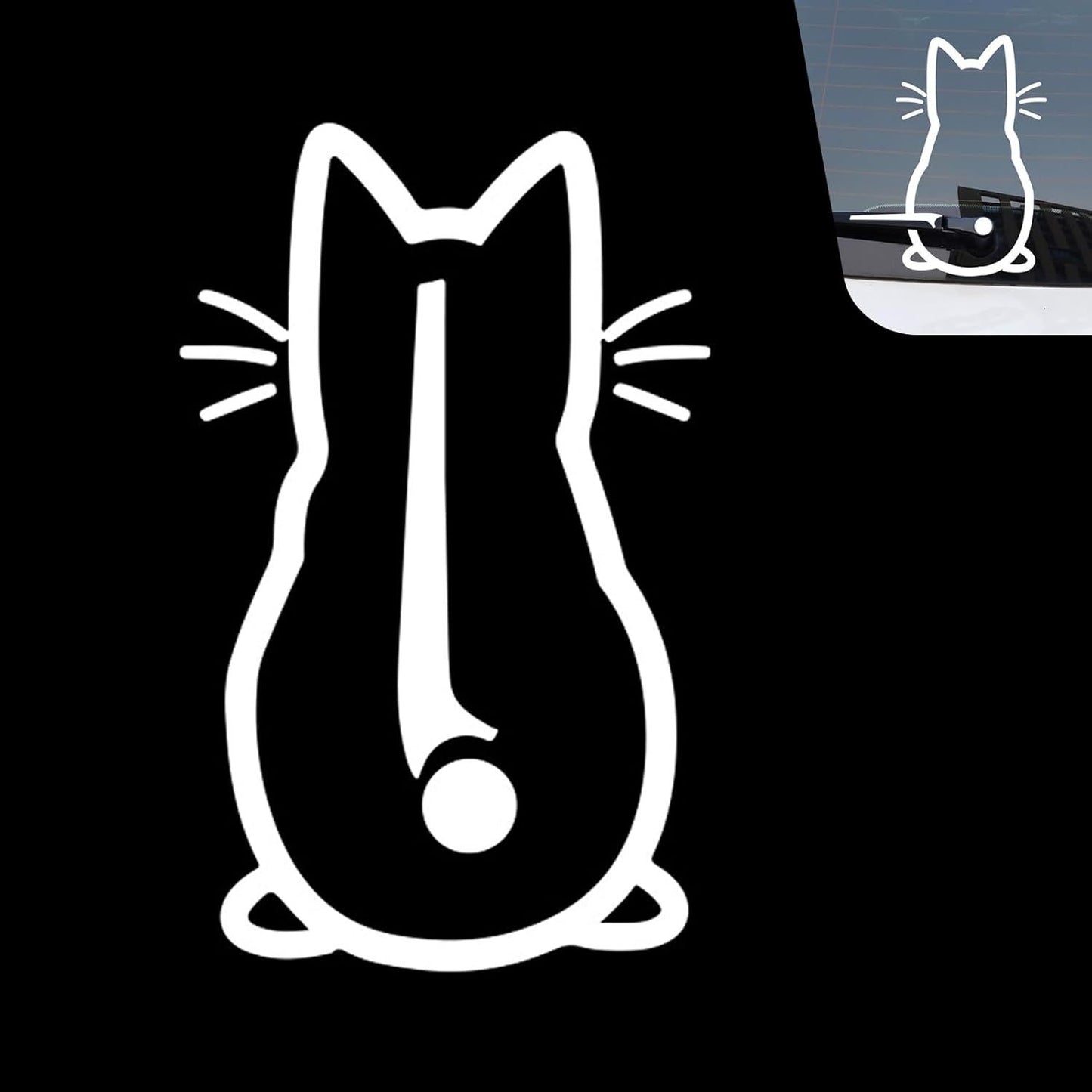 Cat Car Windshield Wiper Sticker, Cute Cartoon Tail Wagging Effect Wiper Sticker, Rear Windshield Waterproof Decorative Decal, Self-adhesive Exterior Accessory for Cars (White)