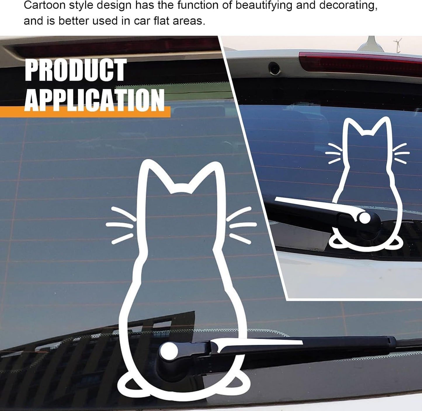 Cat Car Windshield Wiper Sticker, Cute Cartoon Tail Wagging Effect Wiper Sticker, Rear Windshield Waterproof Decorative Decal, Self-adhesive Exterior Accessory for Cars (White)