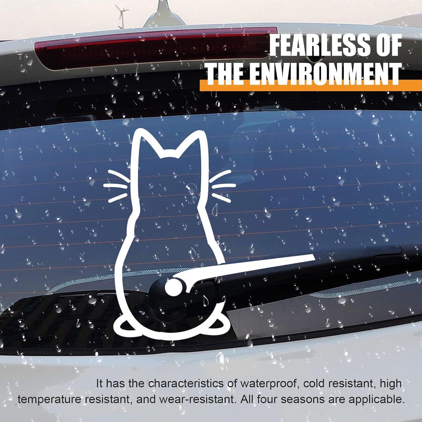 Cat Car Windshield Wiper Sticker, Cute Cartoon Tail Wagging Effect Wiper Sticker, Rear Windshield Waterproof Decorative Decal, Self-adhesive Exterior Accessory for Cars (White)