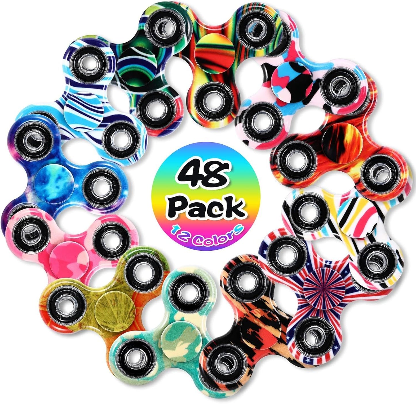 48 Pack Fidget Spinner Goodie Bag, Anxiety Stress Relief Fidget Toy Pack-Hand Spinner Party Favors for Kid Adult, Stocking Stuffer, Easter Basket Stuffers, Classroom Prizes