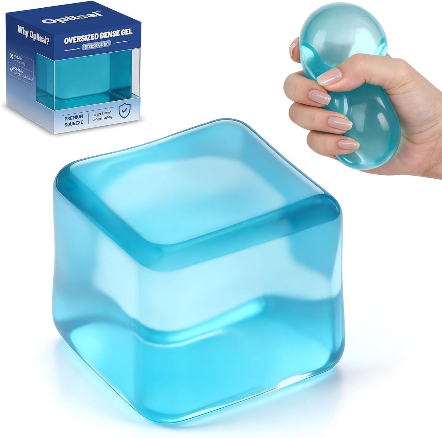 Oversized Dense Gel Stress Cube (2.55") - Anxiety Relief Fidget Toy - Larger, Firmer, Slow-Rise - Dual-Reinforced Leak-Proof Design - Premium Sensory Gift for Adults & Teens