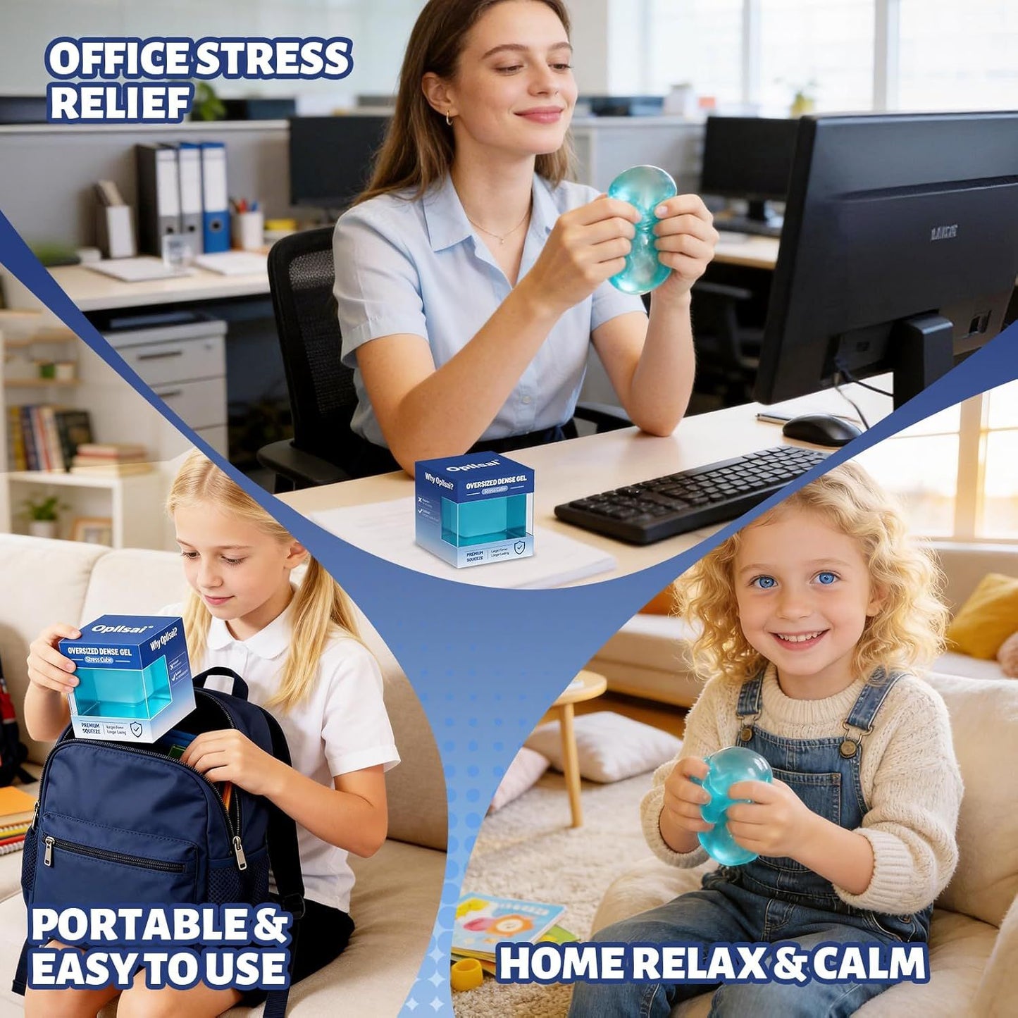 Oversized Dense Gel Stress Cube (2.55") - Anxiety Relief Fidget Toy - Larger, Firmer, Slow-Rise - Dual-Reinforced Leak-Proof Design - Premium Sensory Gift for Adults & Teens