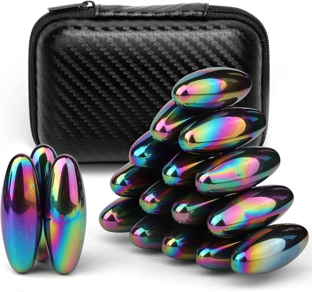 Rattle Magnets Snake Eggs for Adults, Magnetic Stones Oval Science Kit Toy, Fidget Toys Bulk for Stress Ball & Decoration for Home Office Refrigerator Ferrite Putty Holiday Stocking Sutffer 18 Pack