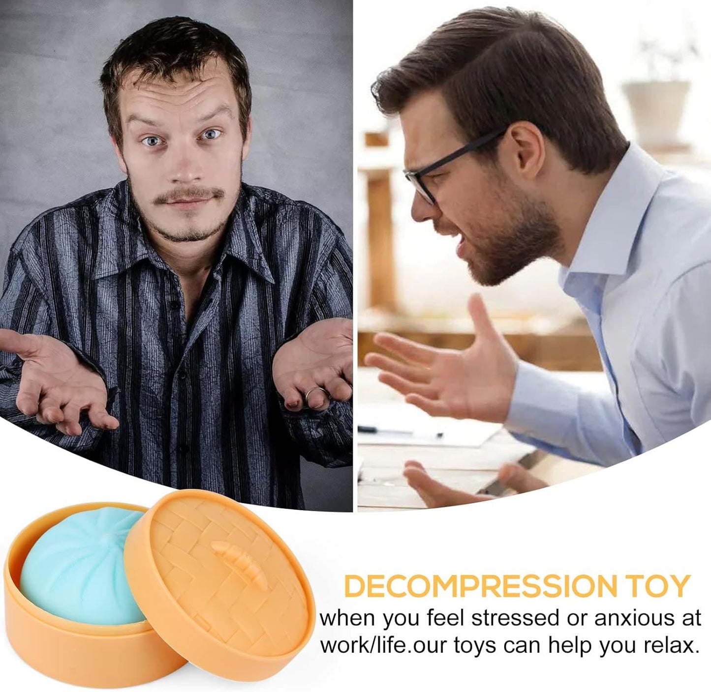 4 PCS Colorful Dumpling Stress Balls Fidget Sensory Toy,Squeeze Dough Ball Stress Relief Hand Toy,Bun with Food Steamer Stretchy Desk Toys