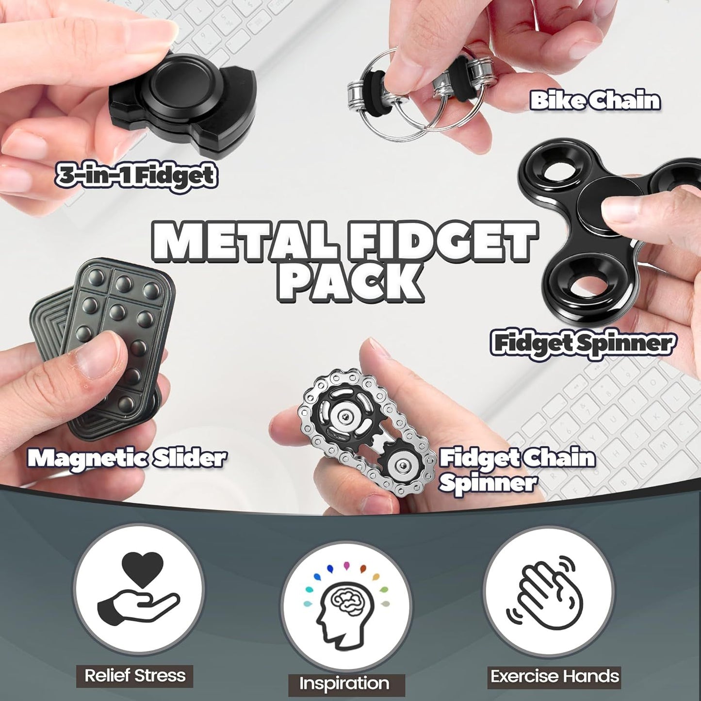 5 Pcs Fidget Toys Adults & Teen Metal Fidgets Spinner for Teens Boys Magnetic Slider Cool Gadgets Office Desk Toy Stress Relief Sensory Items Figette for Classroom Autism ADHD Anxiety Gifts