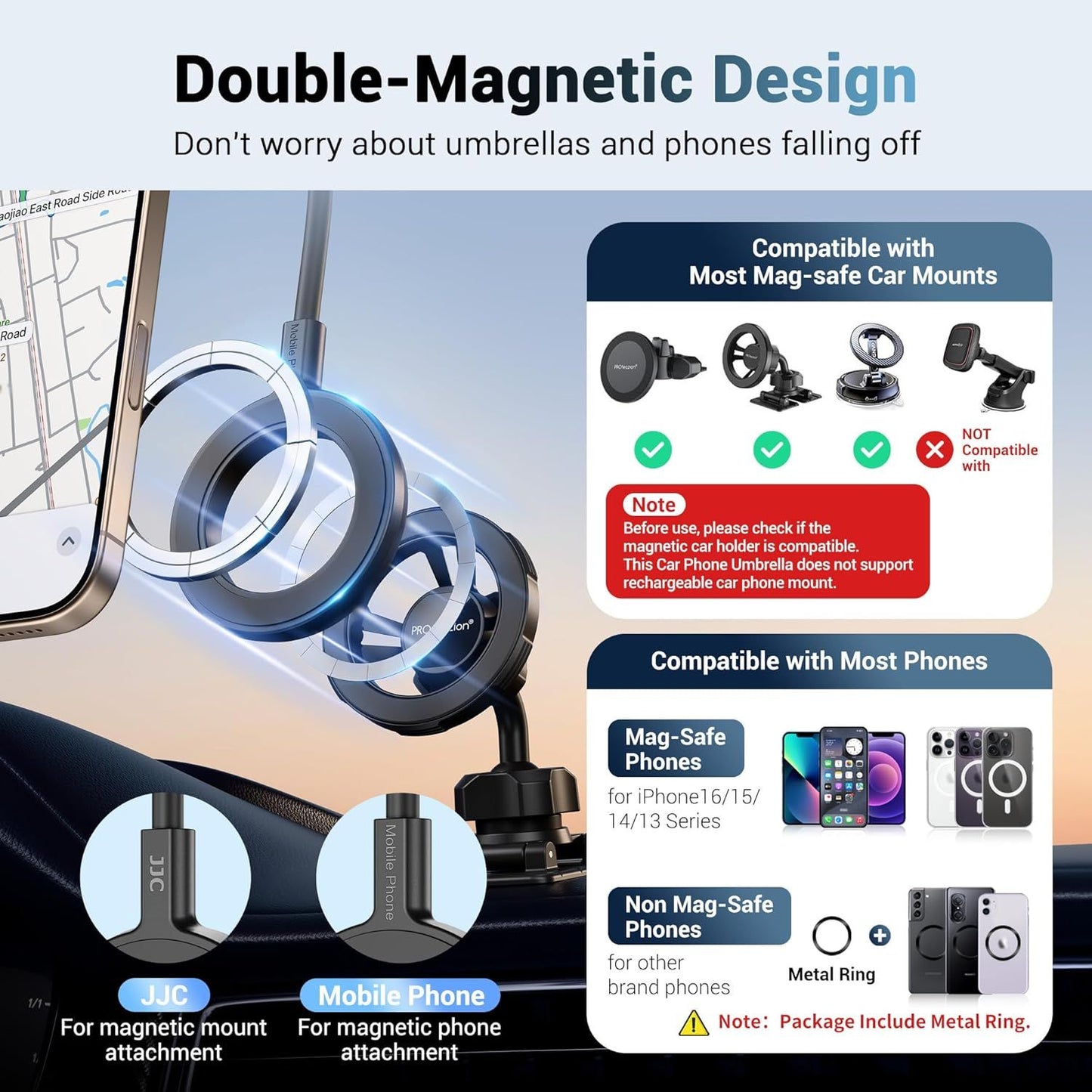 2PCS Car Phone Umbrella for Sun Dual Magnetic Cellphone Sunshade Shield