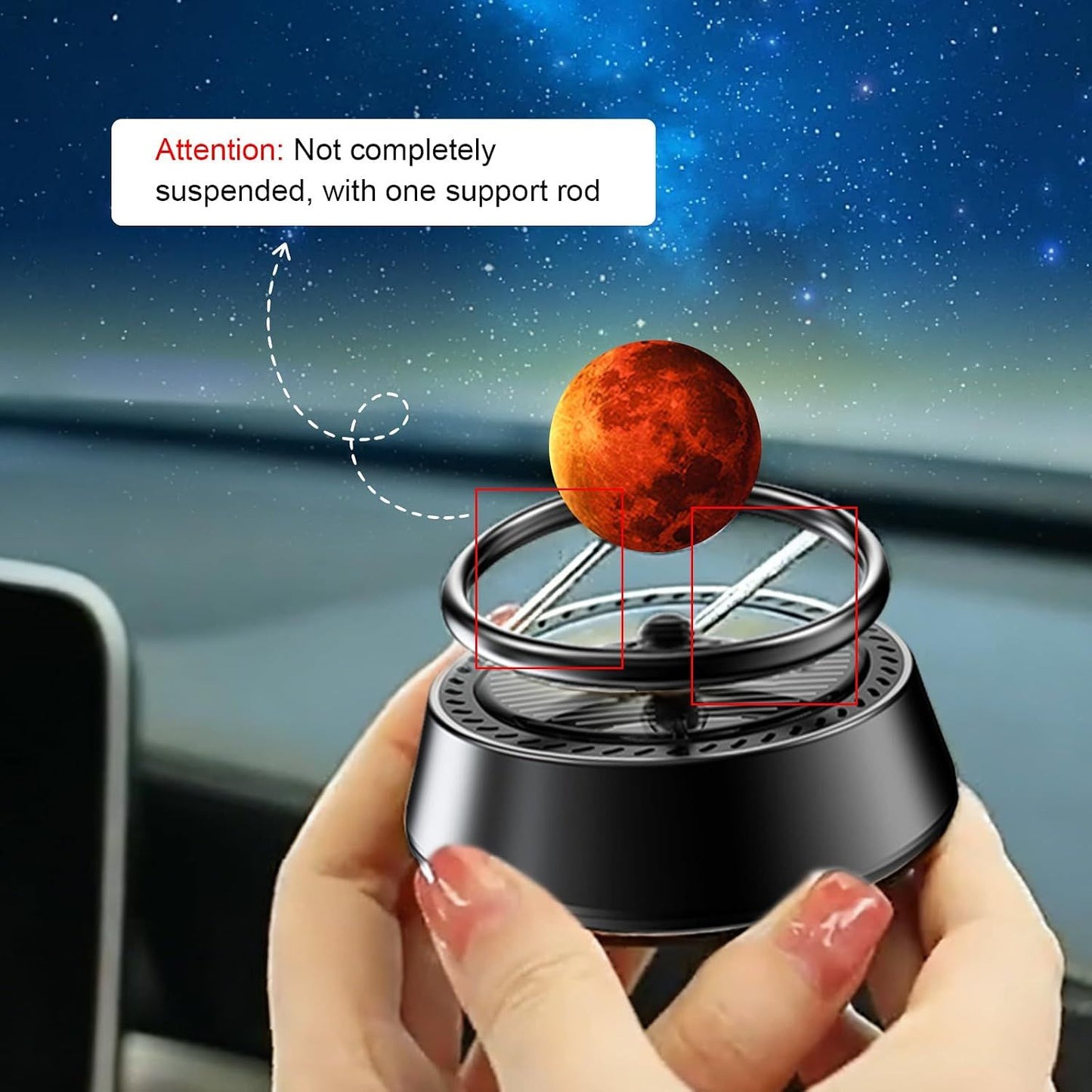 Solar Powered Levitating Mars Car Air Diffuser, Automatic Rotation Planet Dashboard Decorations, Self-adhesive Alloy Base, Suitable for Cars Home Decorations Gift Selections (Mars)