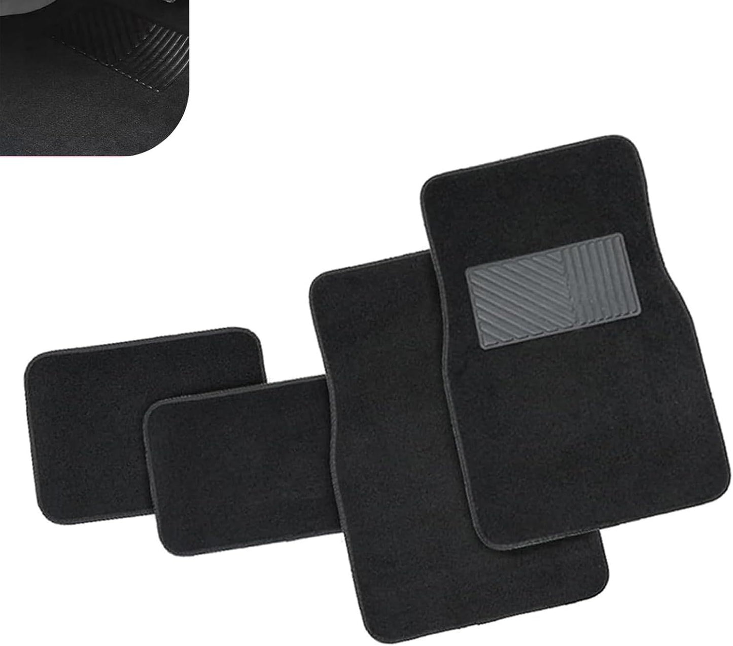 4 PCS Car Carpet Floor Mats, PVC Anti-slip Base Comfortable Carpet, Breathable Flame-retardant Floor Liner for All Weather, Interior Accessory for Cars SUVs Trucks (Black)