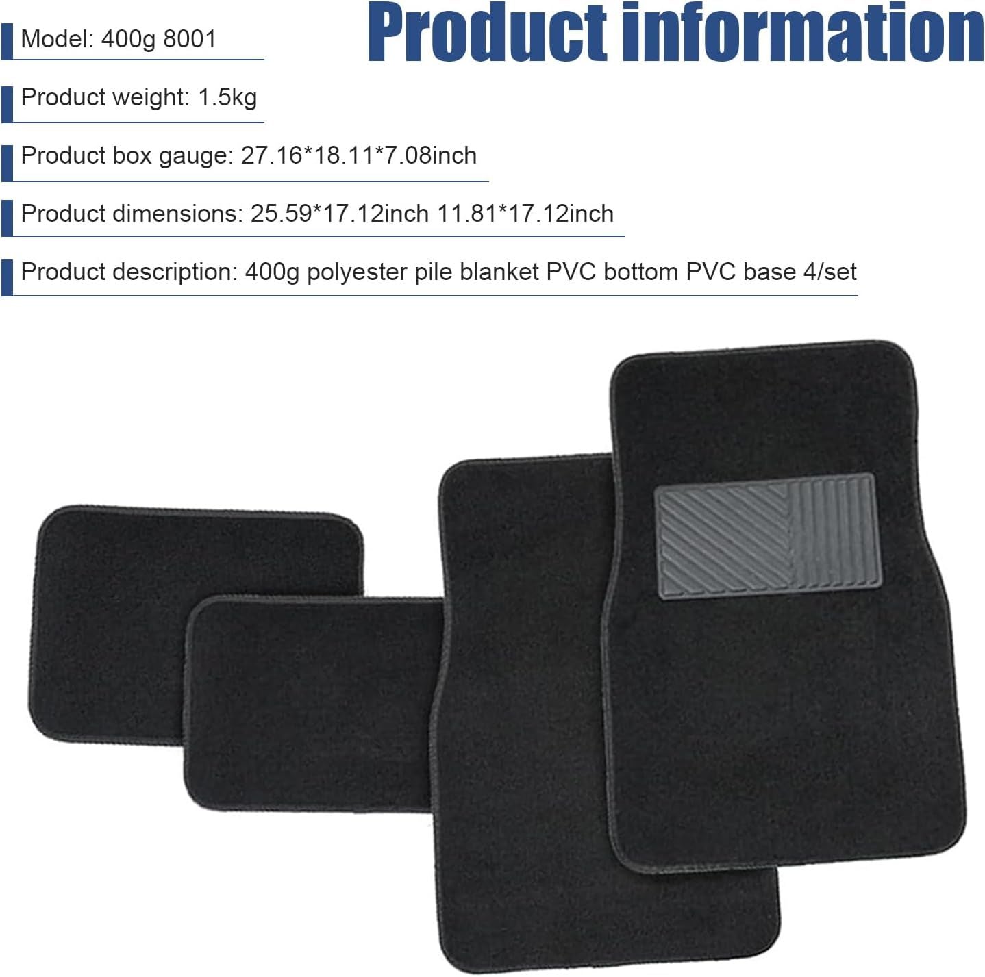 4 PCS Car Carpet Floor Mats, PVC Anti-slip Base Comfortable Carpet, Breathable Flame-retardant Floor Liner for All Weather, Interior Accessory for Cars SUVs Trucks (Black)