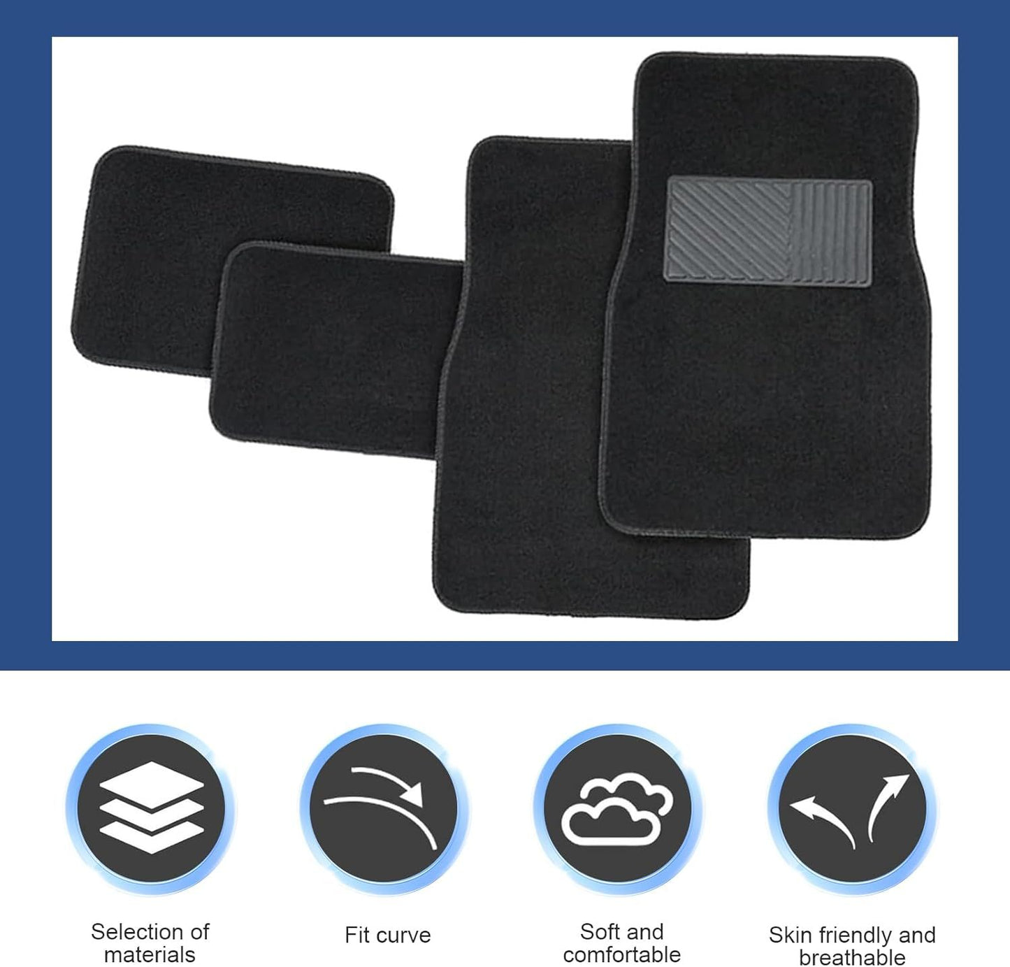 4 PCS Car Carpet Floor Mats, PVC Anti-slip Base Comfortable Carpet, Breathable Flame-retardant Floor Liner for All Weather, Interior Accessory for Cars SUVs Trucks (Black)