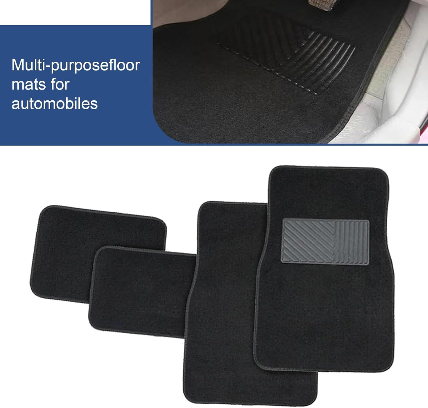 4 PCS Car Carpet Floor Mats, PVC Anti-slip Base Comfortable Carpet, Breathable Flame-retardant Floor Liner for All Weather, Interior Accessory for Cars SUVs Trucks (Black)