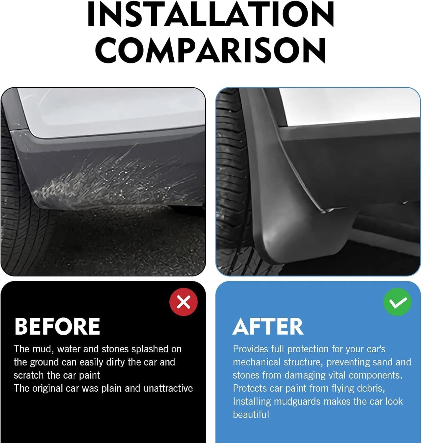 2 PCS Car Mud Flaps, Small Splash Protection Mudguard, Waterproof All-weather Mud Flap Kit for Left Right Front Wheel, Universal Protective Modification for Cars Sedans (Black)
