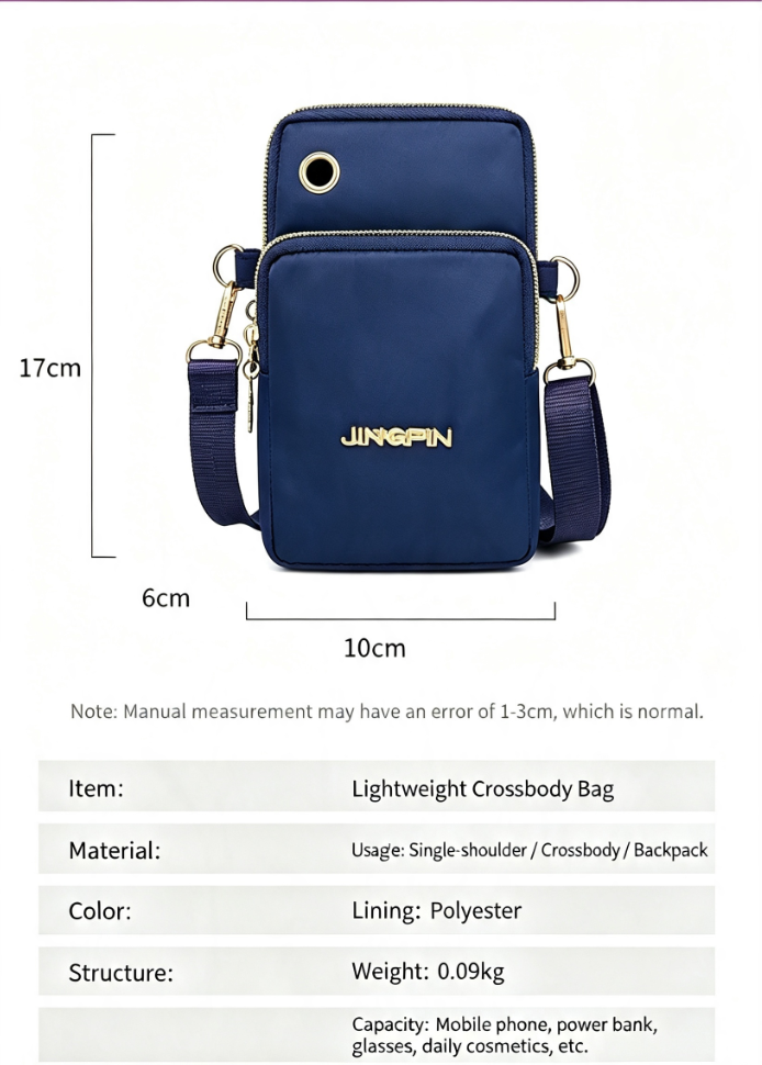 Lightweight Phone Crossbody Bag - Waterproof Oxford Shoulder Bag for Women - Casual Slim Sling Purse for Travel Daily Commute - Blue