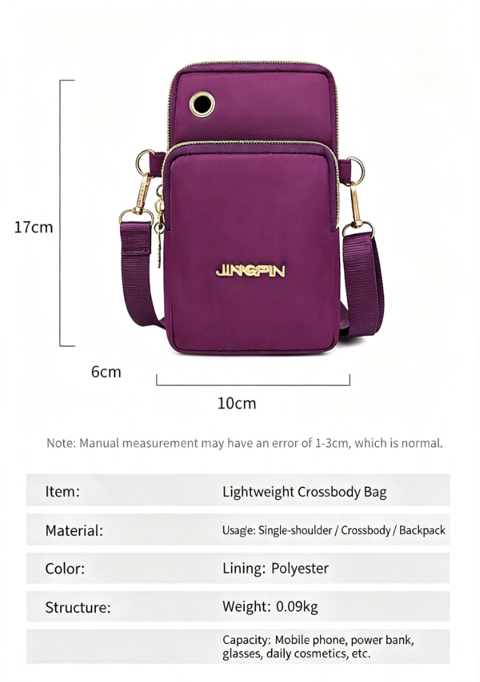 Lightweight Phone Crossbody Bag - Waterproof Oxford Shoulder Bag for Women - Casual Slim Sling Purse for Travel Daily Commute - Purple
