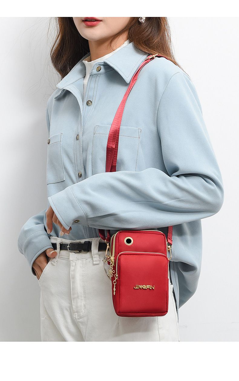 Lightweight Phone Crossbody Bag - Waterproof Oxford Shoulder Bag for Women - Casual Slim Sling Purse for Travel Daily Commute - Red