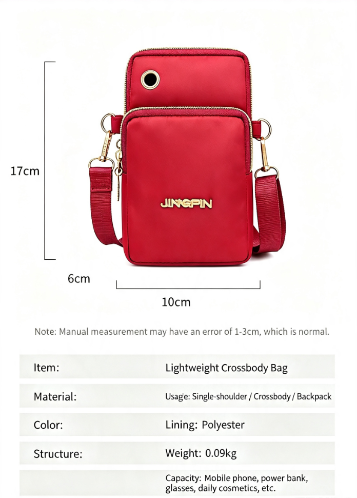 Lightweight Phone Crossbody Bag - Waterproof Oxford Shoulder Bag for Women - Casual Slim Sling Purse for Travel Daily Commute - Red