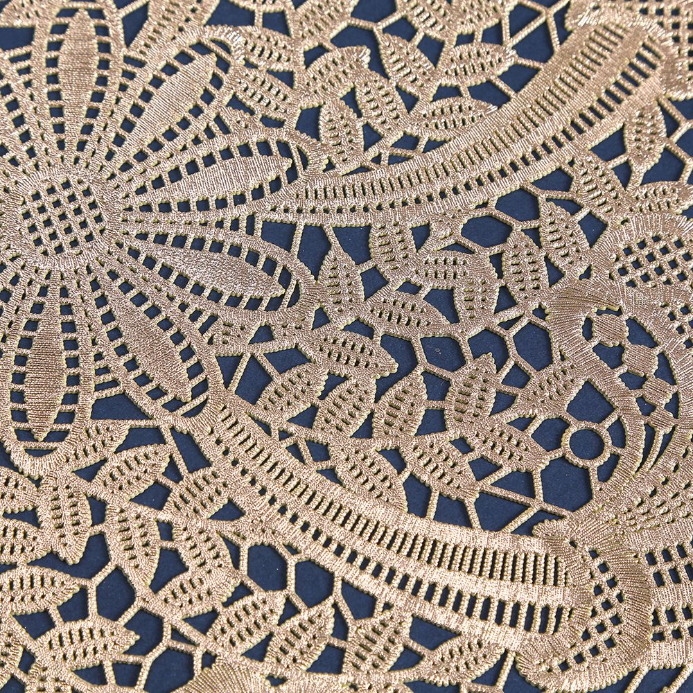 Embroidered Heat Insulation Placemat 6-Pack - Hollow Round PVC Table Mat with Lace Design - Anti-Slip Oil Proof Dining Mat for Kitchen Restaurant - Gold 39cm