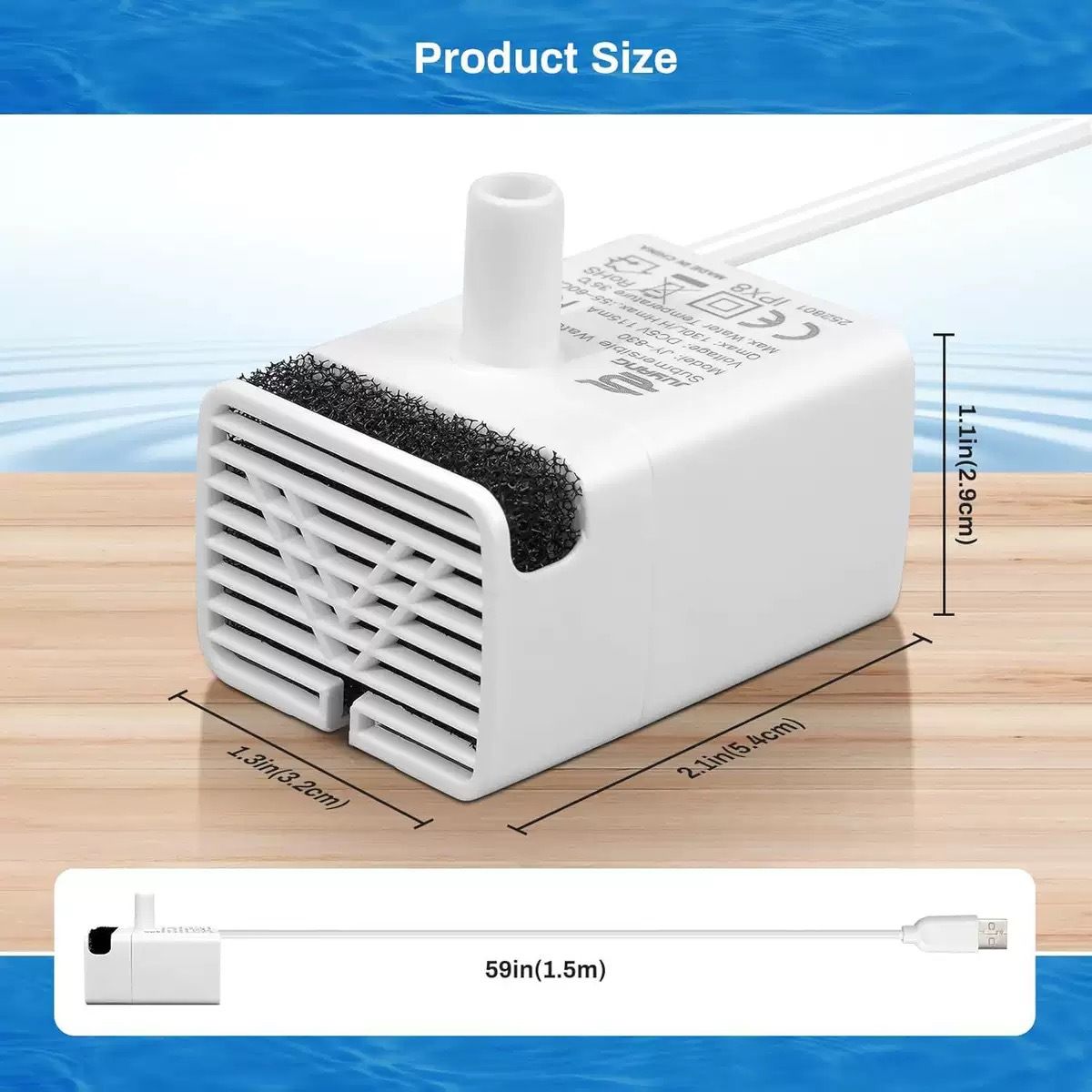 Replacement Water Pump for Pet Water Fountain - JY-830 Quiet Submersible Pump for Cat Dog Drinking Fountain - 5V USB Pump