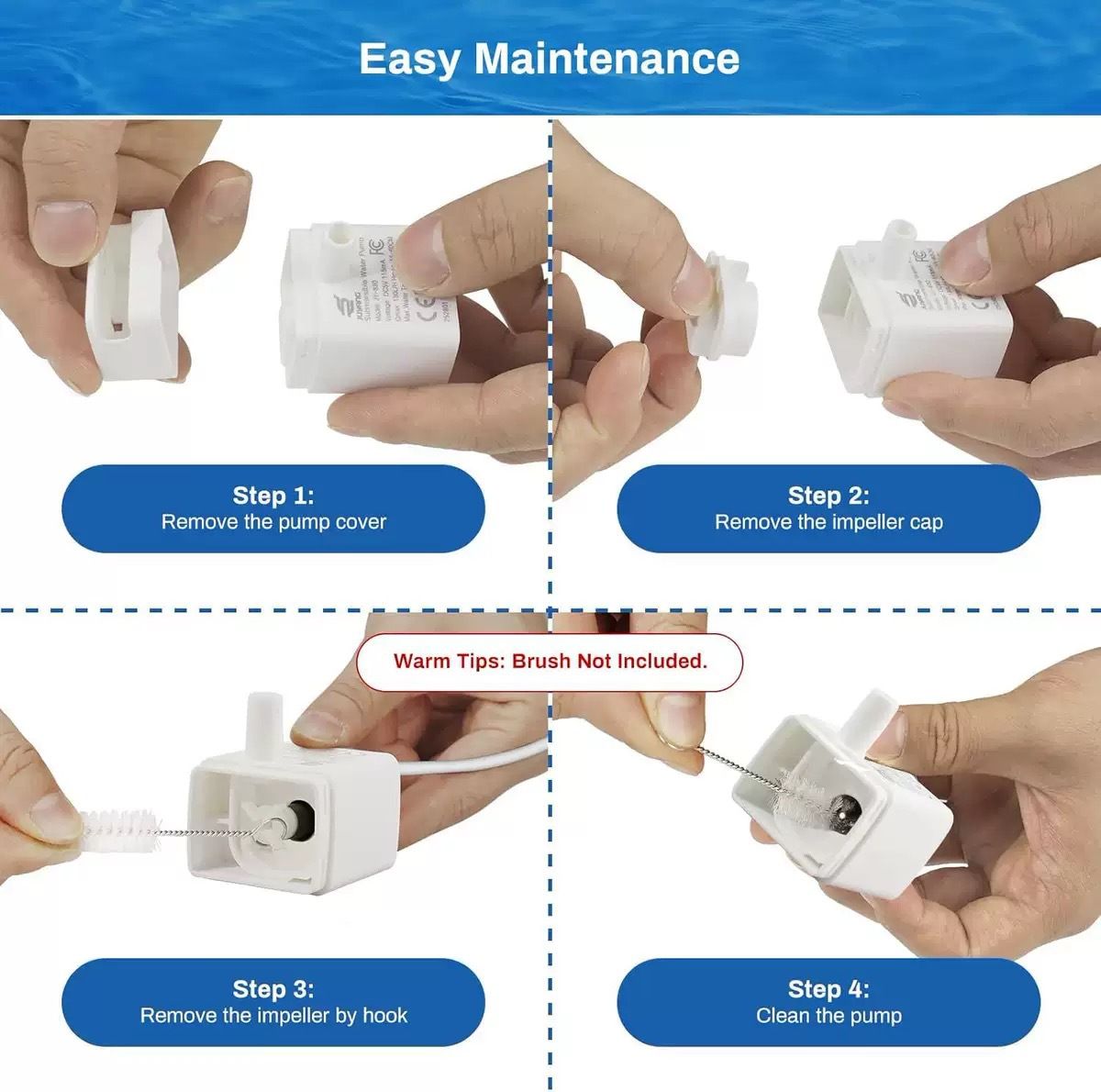 Replacement Water Pump for Pet Water Fountain - JY-830 Quiet Submersible Pump for Cat Dog Drinking Fountain - 5V USB Pump