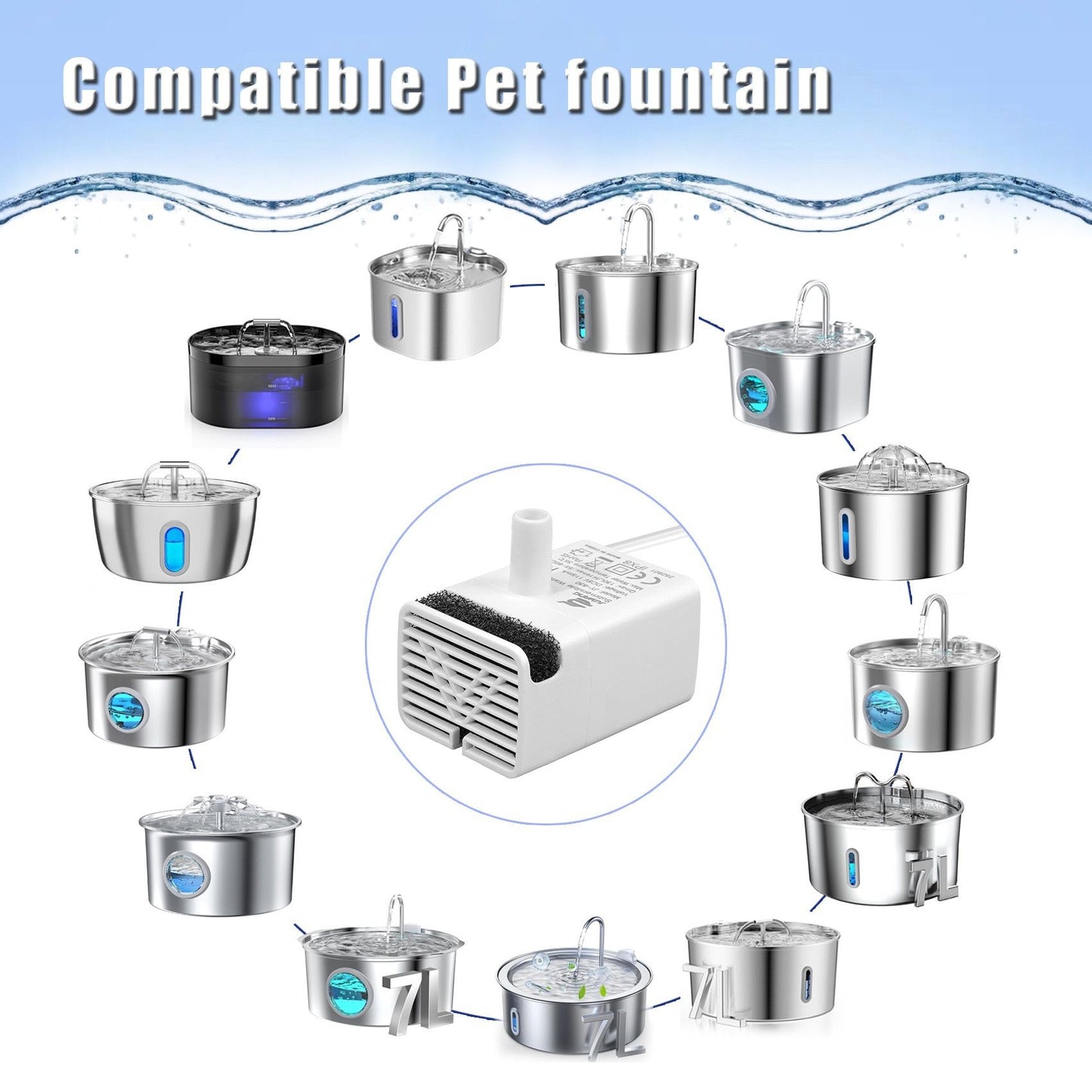 Replacement Water Pump for Pet Water Fountain - JY-830 Quiet Submersible Pump for Cat Dog Drinking Fountain - 5V USB Pump