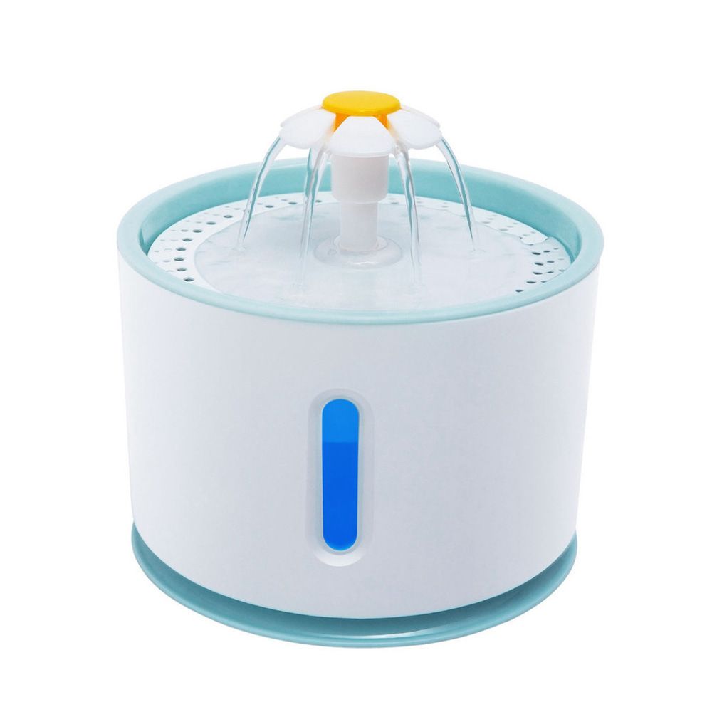 2.4L Pet Water Fountain - USB Powered Cat Water Dispenser with Filter and Flower Spout - Plastic Drinking Bowl for Dogs Cats - Blue