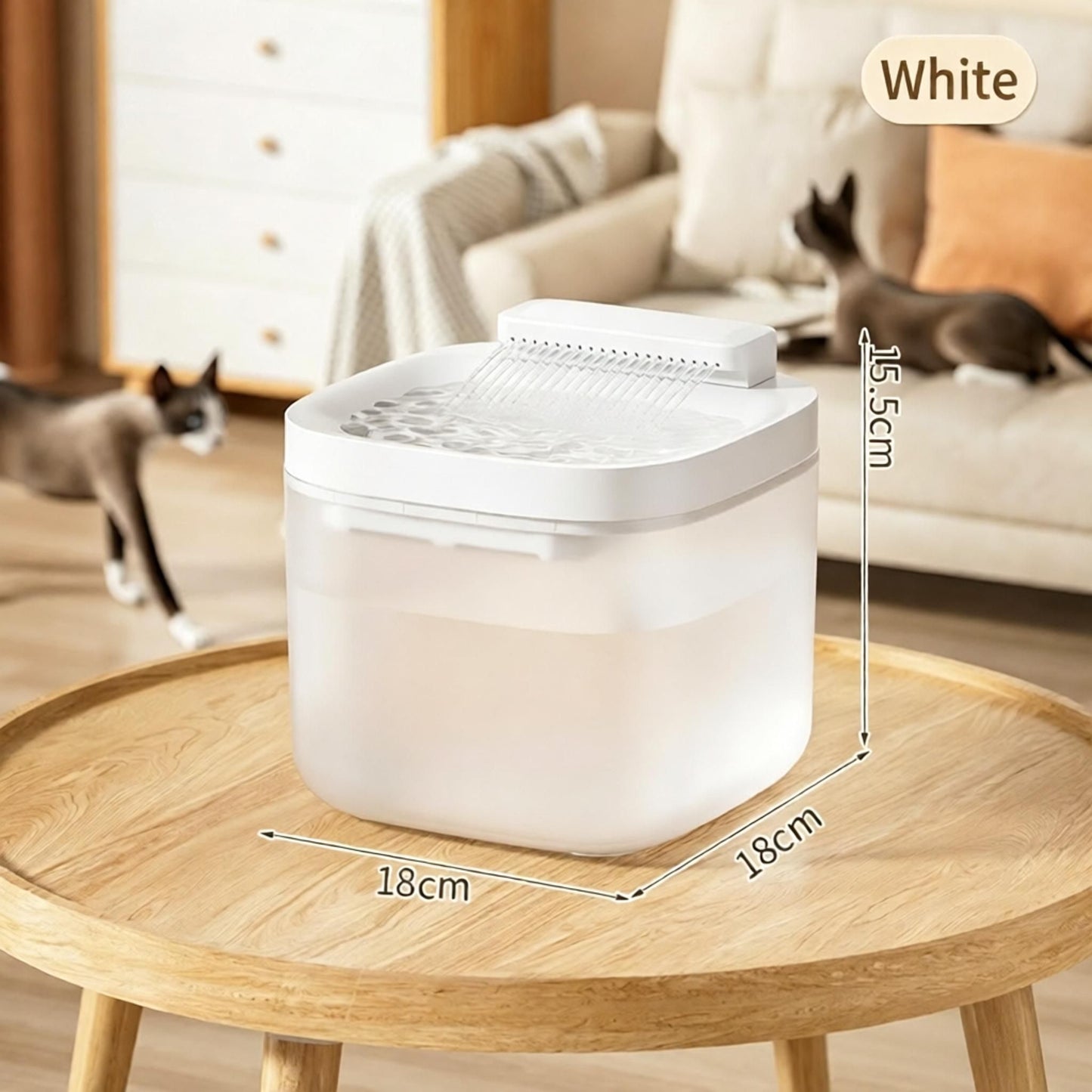 3L Pet Water Fountain - Automatic Circulating Cat Dog Water Dispenser with Filter - USB Powered Silent Pump - Waterfall White