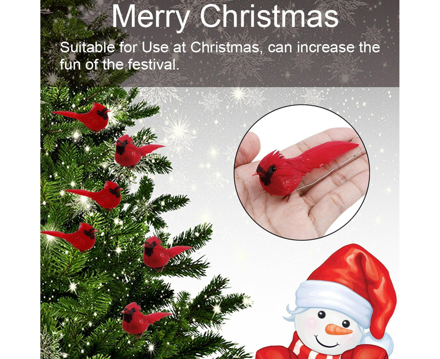 10Pcs Artificial Red Christmas Lucky Birds DIY Xmas Tree Pendant Decoration Gift-B