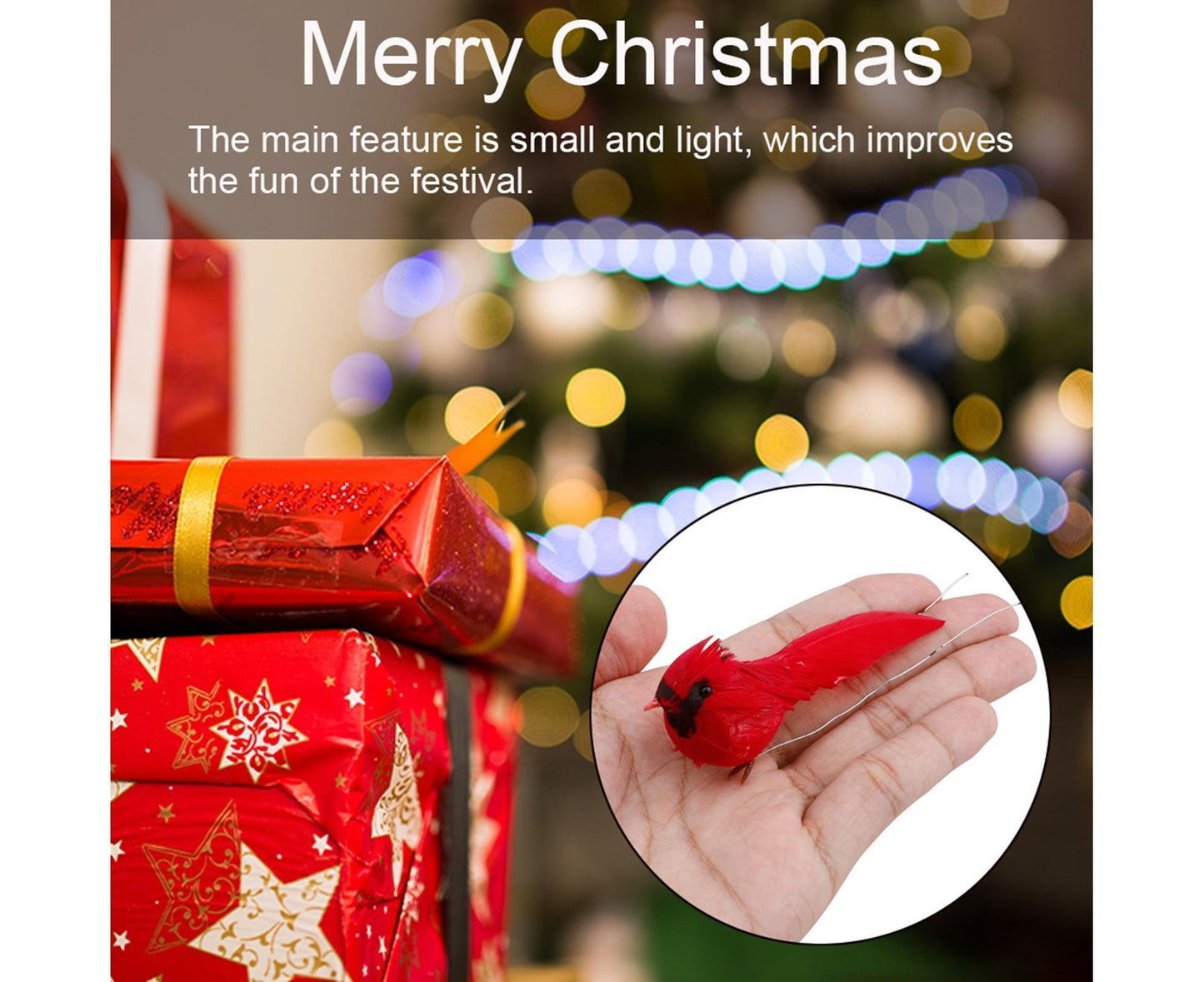 10Pcs Artificial Red Christmas Lucky Birds DIY Xmas Tree Pendant Decoration Gift-B