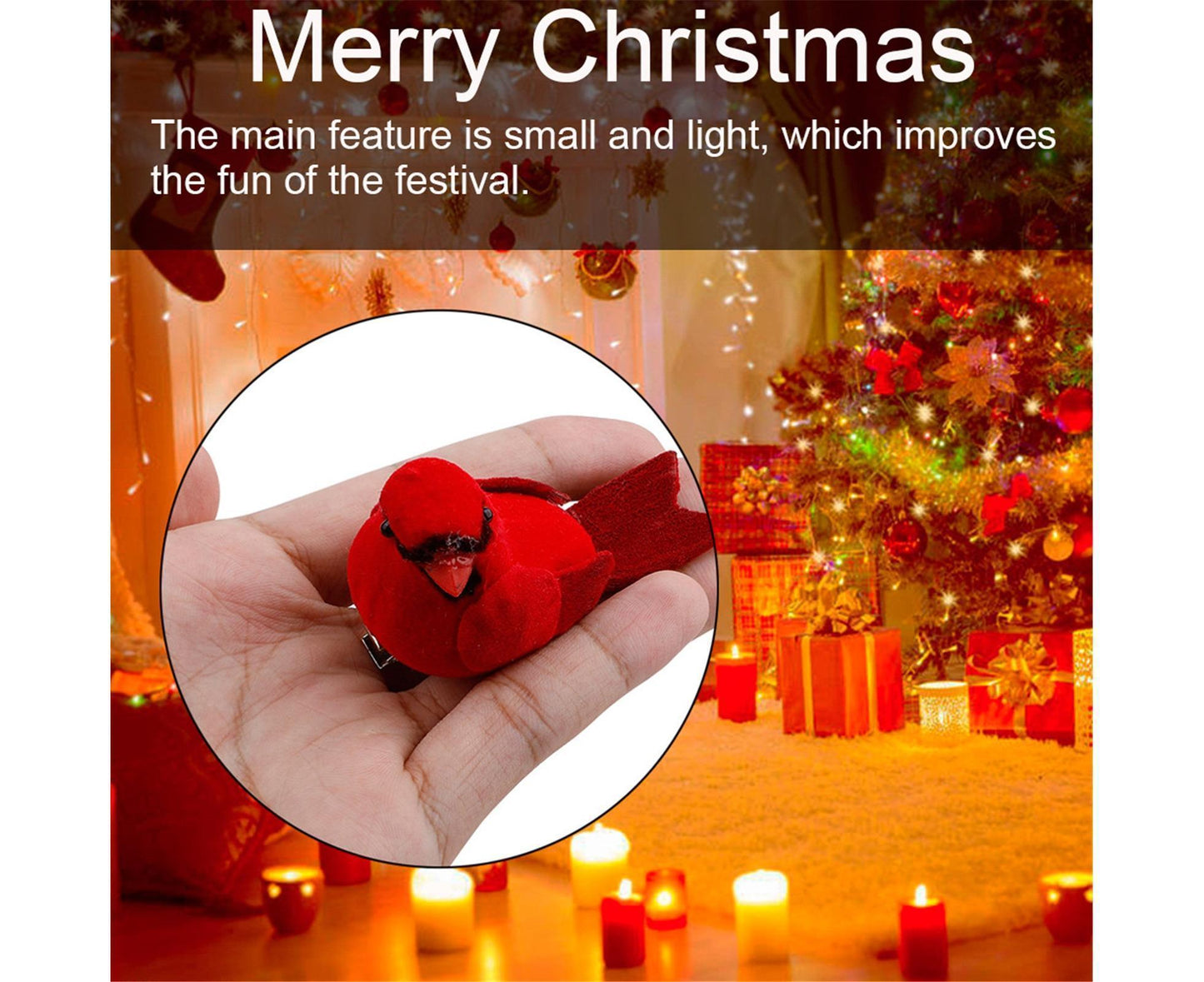 10Pcs Artificial Red Christmas Lucky Birds DIY Xmas Tree Pendant Decoration Gift-B