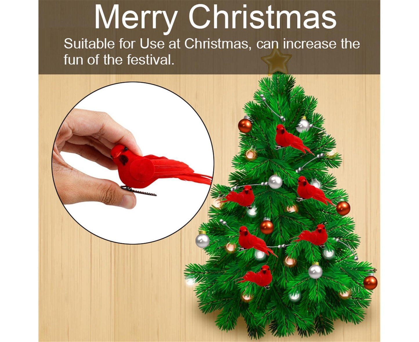 10Pcs Artificial Red Christmas Lucky Birds DIY Xmas Tree Pendant Decoration Gift-B