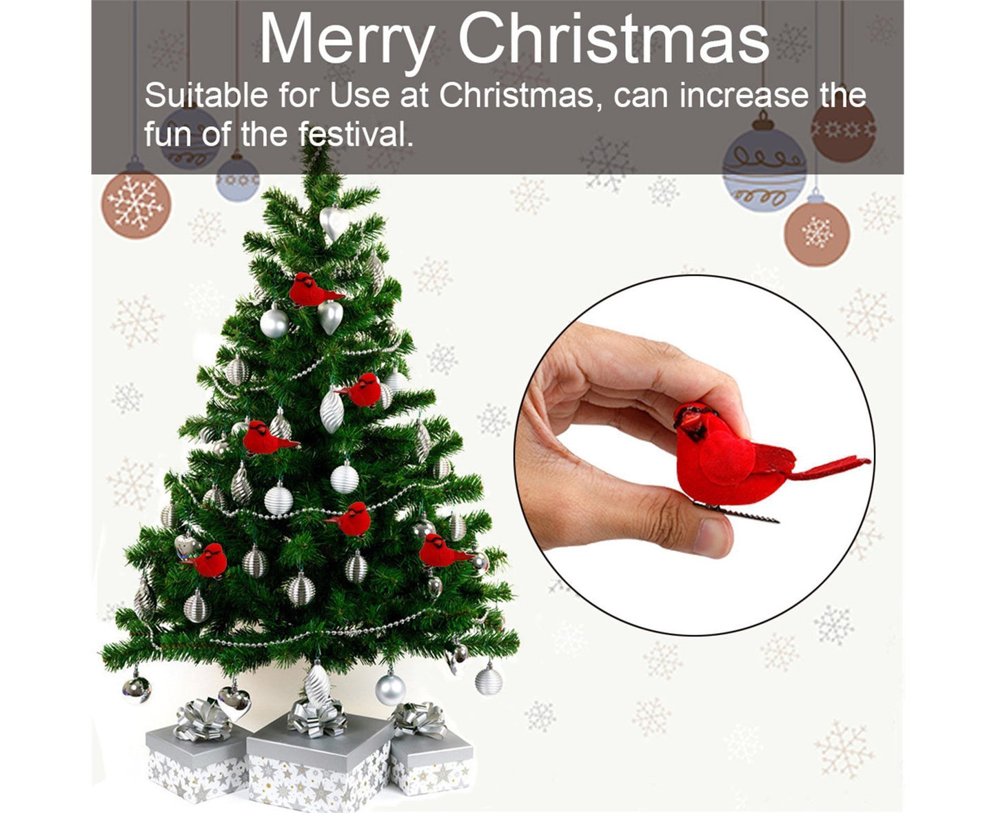 10Pcs Artificial Red Christmas Lucky Birds DIY Xmas Tree Pendant Decoration Gift-B