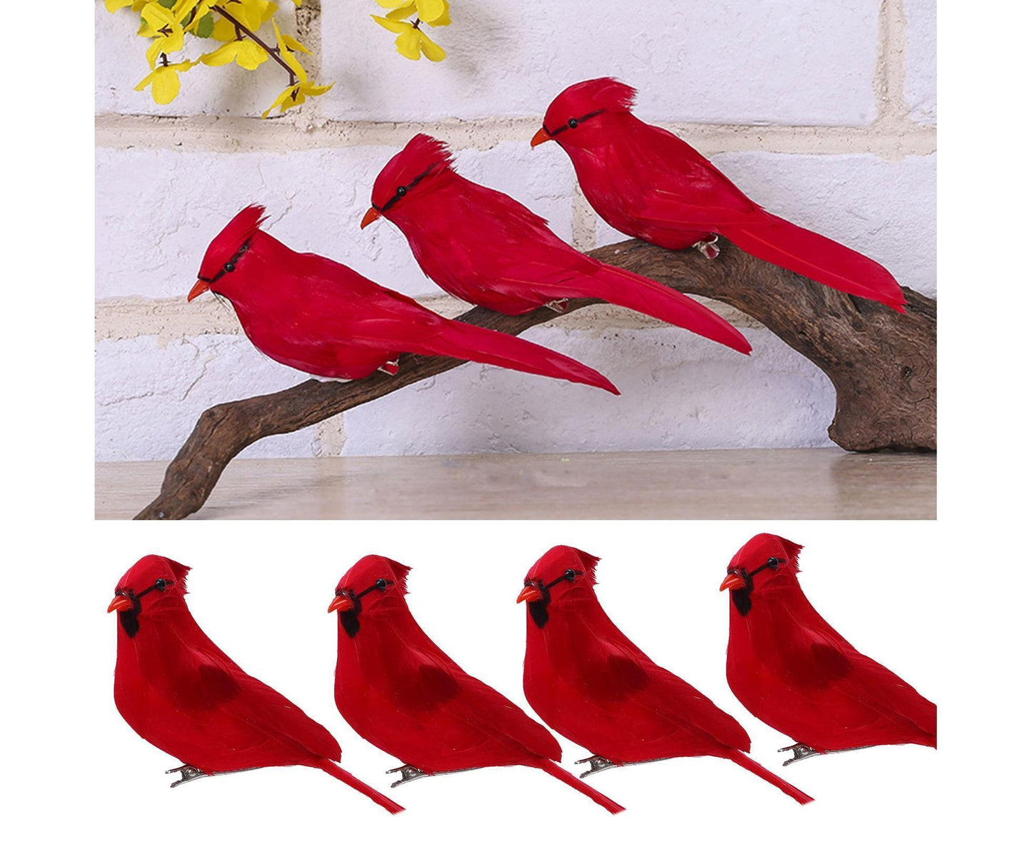 6/12Pcs Christmas Bird Clip Red Feather Artificial Birds-Red 1