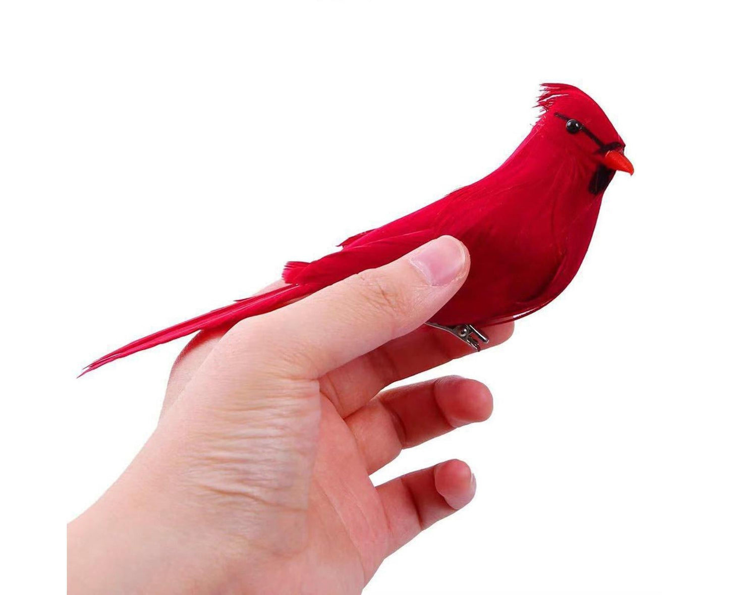 6/12Pcs Christmas Bird Clip Red Feather Artificial Birds-Red 1