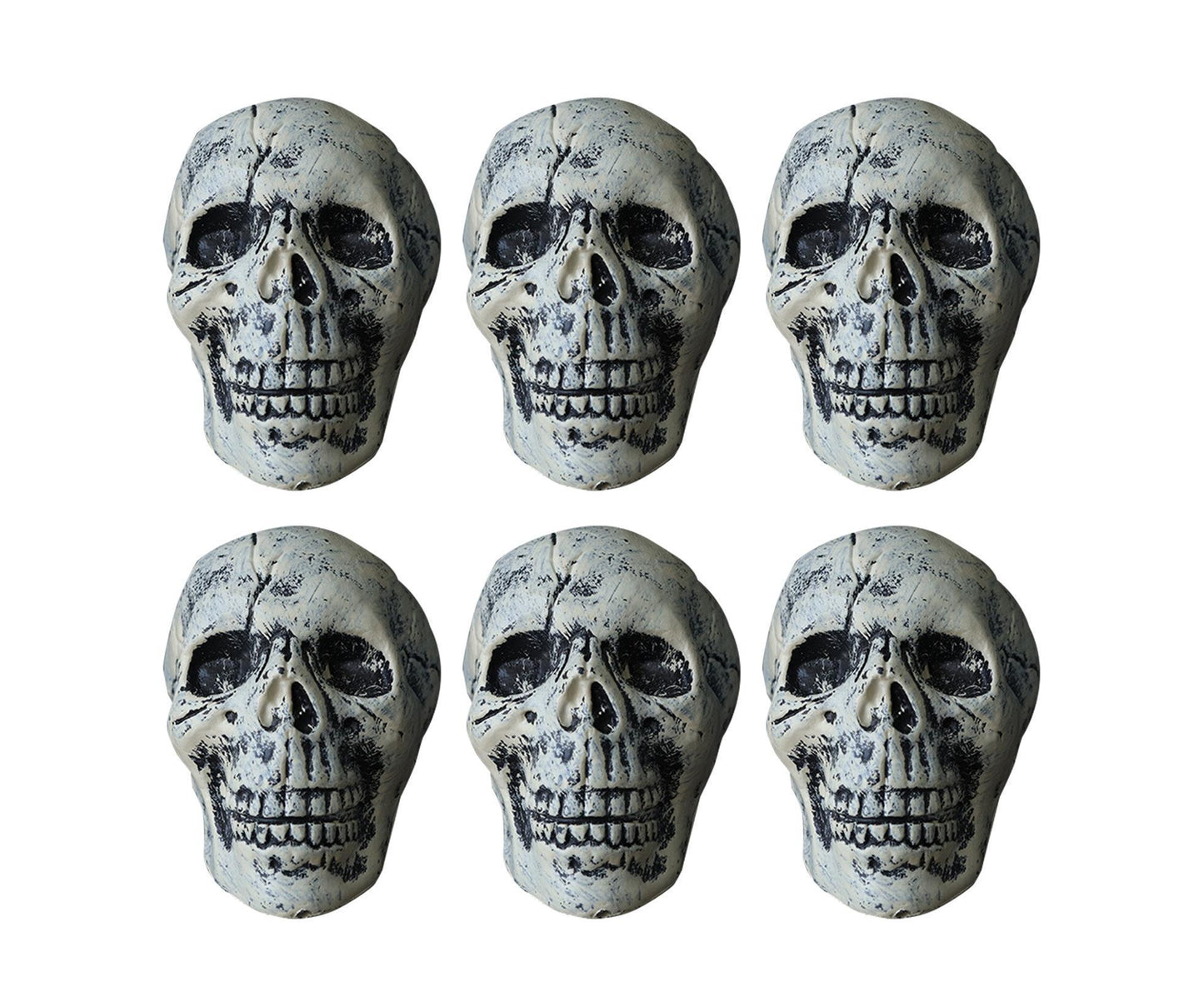 6 Pcs/Set Halloween Skull Ornament Artificial Realistic Increase Atmosphere Durable Clear Texture Skeleton Horror Halloween Skull Statue for Home-White