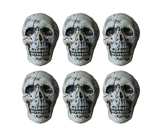 6 Pcs/Set Halloween Skull Ornament Artificial Realistic Increase Atmosphere Durable Clear Texture Skeleton Horror Halloween Skull Statue for Home-White