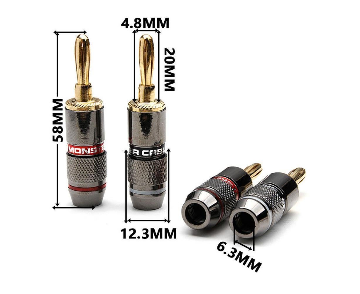 12Pcs 24K Gold Plated Zinc Alloy Banana Plugs Speaker Audio Video Connectors