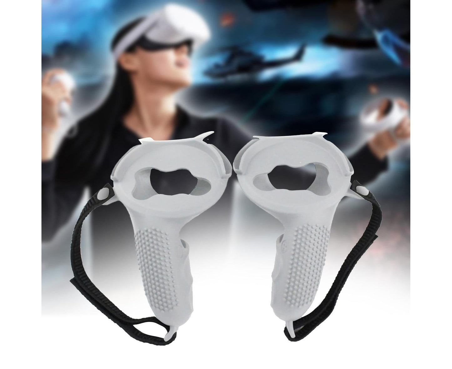 3 in 1 Anti-slip Adjustable Handle Cover Hand Strap Grip Cap Kit for Oculus Quest 2 Controller White