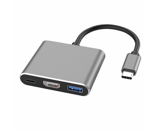 3 in 1 Portable Type-C Male to HDMI-compatible USB 3.0 Female Adapter Cable Converter Cord Black