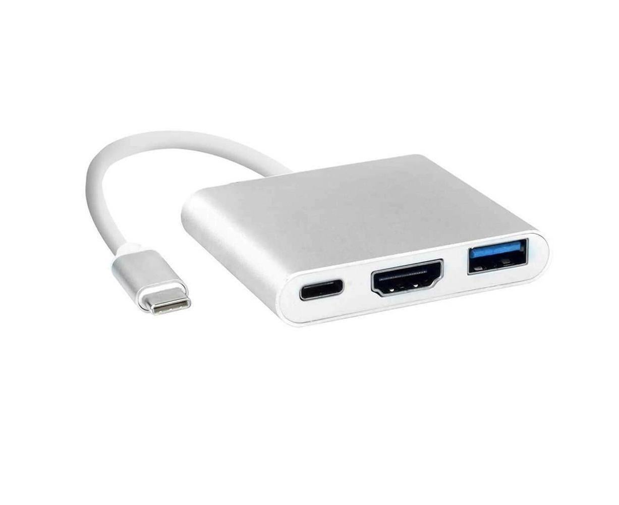 3 in 1 Portable Type-C Male to USB-C USB 3.0 4K HDMI-compatible Female Hub Adapter Cable Grey
