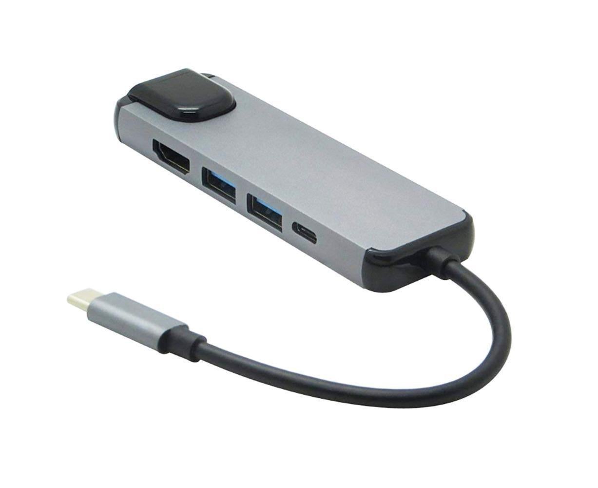 5 in 1 Type C to 4K HDMI-compatible USB 3.0 Charging Hub Adapter Converter for MacBook Pro Silver Grey