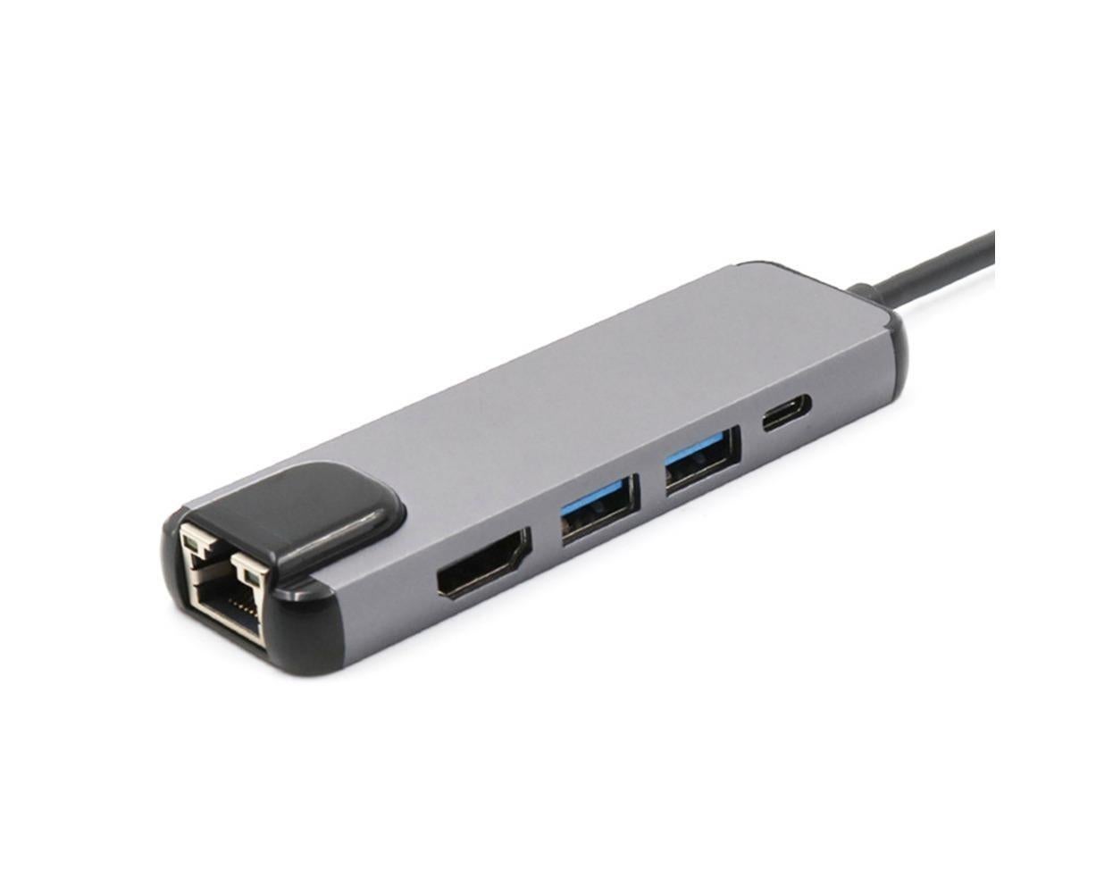 5 in 1 Type C to 4K HDMI-compatible USB 3.0 Charging Hub Adapter Converter for MacBook Pro Silver Grey