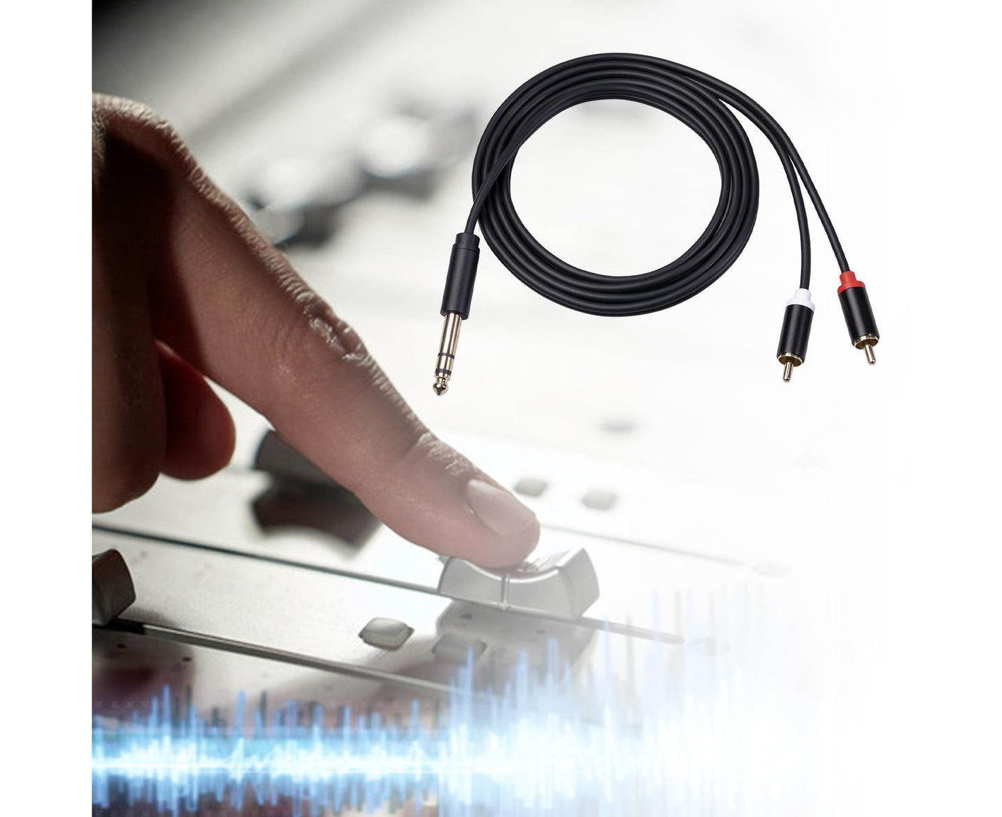 6.35mm Male to 2 RCA Male Audio Cable Copper Conductor Stereo Wire Cord for Sound Mixing Console Black