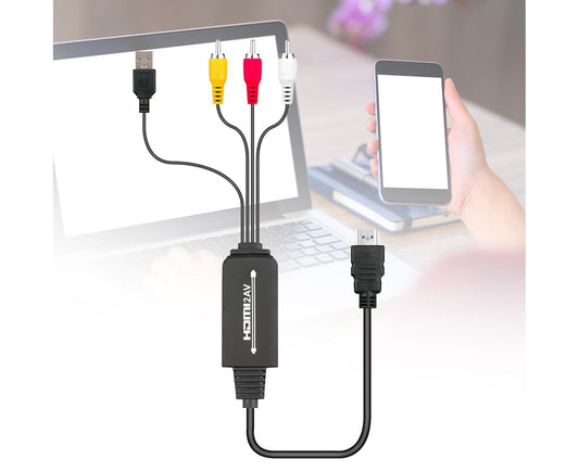 AV Adapter Plug and Play High Speed ABS HDMI-compatible to 3 RCA Converter for Computer Black