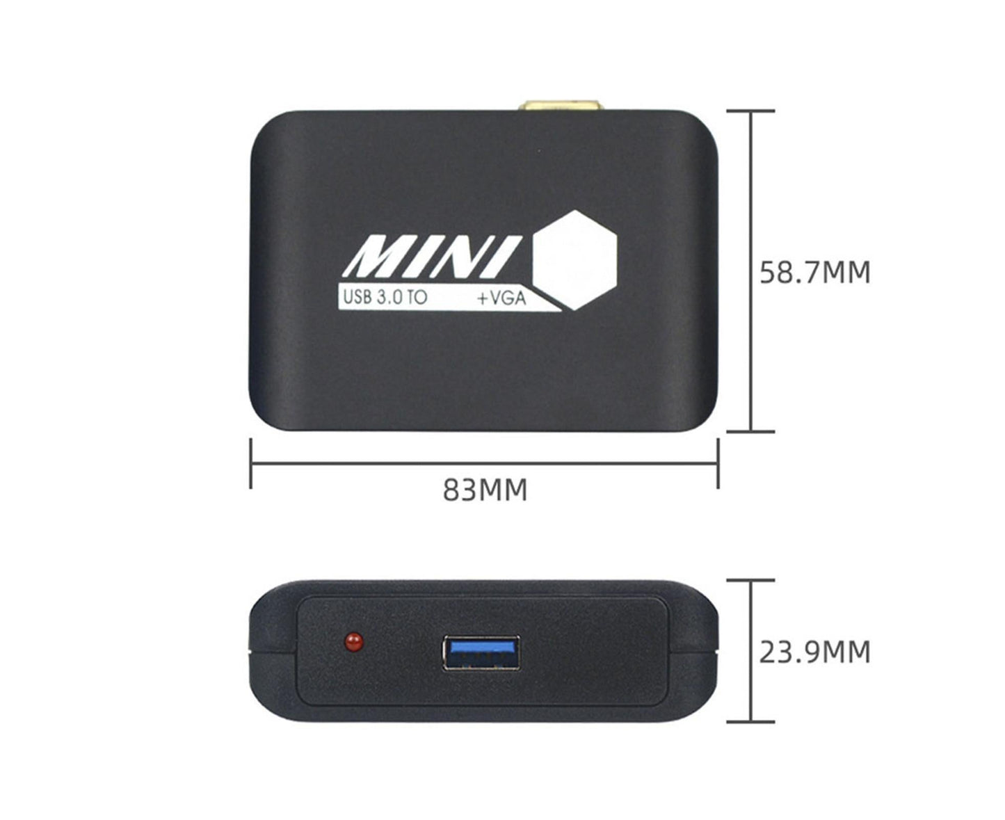 Compact 1080P USB3.0 to HDMI-compatible+VGA Adapter Video Converter for Laptop Computer Black