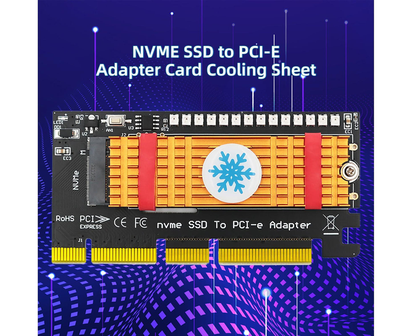 Converter Board Driver-free High Strength with Cool Light NVME SSD to PCI-E Adapter Card Cooling Sheet for Desktop Golden