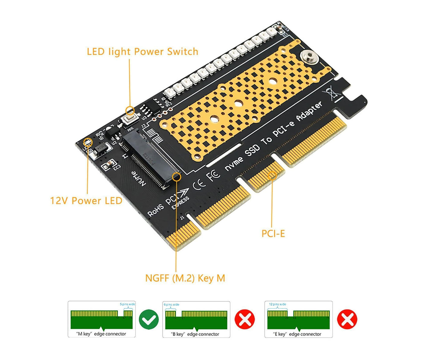 Converter Board Driver-free High Strength with Cool Light NVME SSD to PCI-E Adapter Card Cooling Sheet for Desktop Golden