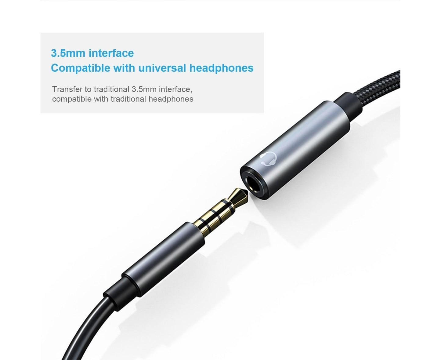 Converter Cable Multifunctional Noise Reduction Braided 2 in 1 Type-C to 3.5mm PD60W Converter Wire for Smartphone Silver Gray